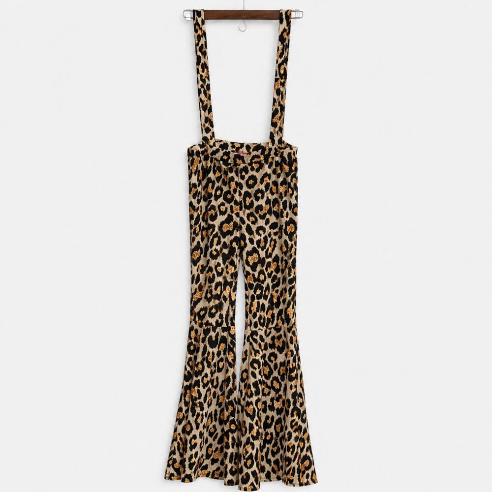 Leopard Suspender Bell Bottom Pants 70s Boho Festival Retro Out of Order